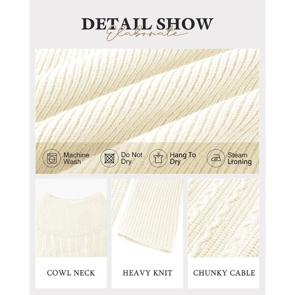 Women's White Long Sleeve Cowl Neck Bodycon Mini Sweater Short Dress - Picture 7 of 8